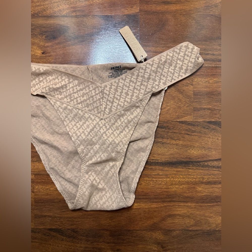 🤎 SKIMS Logo Mesh Cheeky Bikini Large NWT Sheer Stretch Underwear - Picture 2 of 4